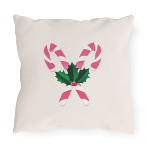 throw pillow with 'Pink Candy Cane Durable Outdoor' design