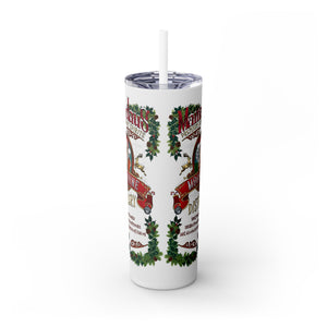 Tumbler with decorative design on a white background