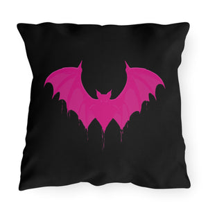 throw pillow with 'Black & Pink Bat Halloween' design