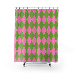 Harlequin Pink Green Bath Shower Curtain