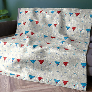 Soft sherpa blanket with 'Red, White, and Blue Martinis Chic Patriotic Throw' design