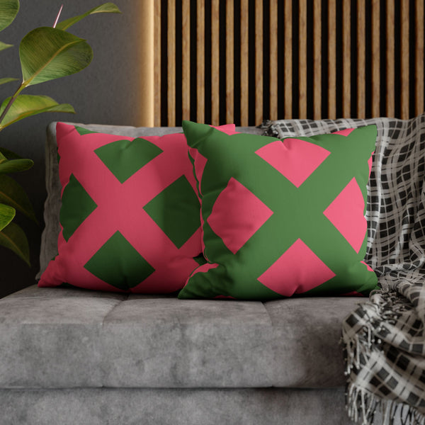 Pink & Green Faux Suede Pillow Cover Reversible