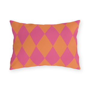 Reversible Pink Orange Harlequin Indoor Outdoor Pillow