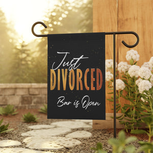 Garden flag with 'Just Divorced Party Funny' design