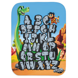 soft sherpa blanket with 'ABC Dinosaur | Newborn & Toddler' design