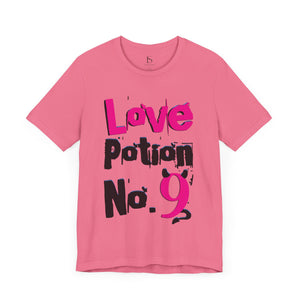 Natural t-shirt with 'Love Potion No 9 Witchy Woman' design on a white background