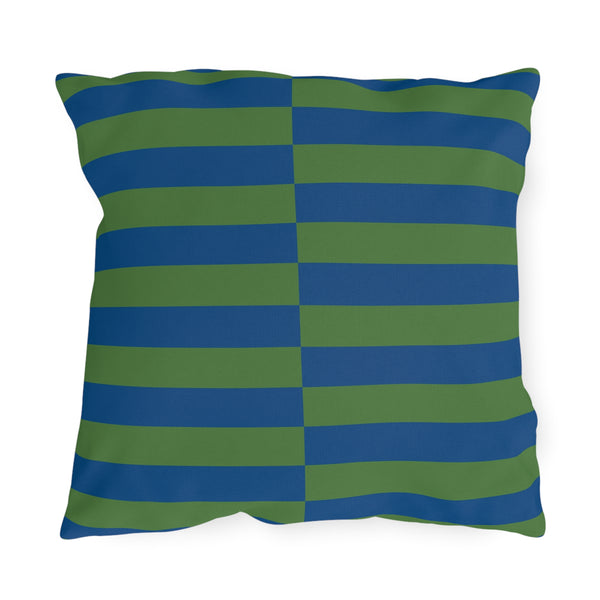 Green and Blue Striped Indoor Outdoor Throw Pillow