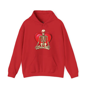 Forest green hoodie with 'Namaste Skeleton Yoga Halloween' design on a plain background