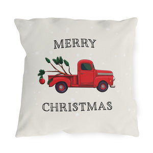 throw pillow with 'Christmas Outdoor Red Truck Charlie Brown Holiday' design