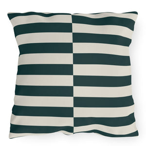 Dark Green and Ivory Striped Indoor Outdoor Throw Pillow