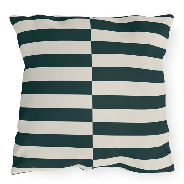 Dark Green and Ivory Striped Indoor Outdoor Throw Pillow