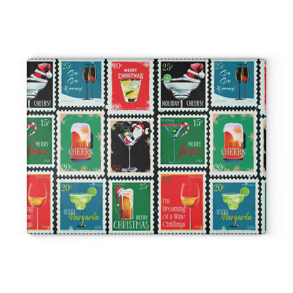 Cocktail Postage Stamps Christmas Cutting Board