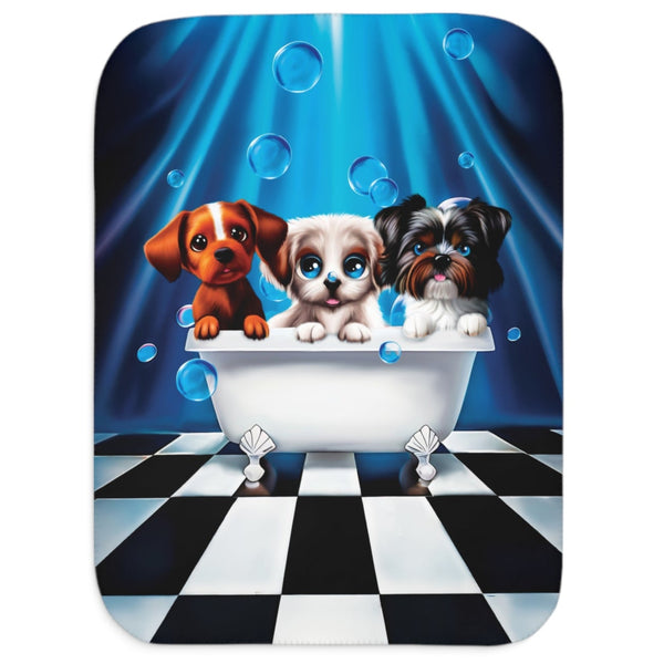 Puppy Bath Time Soft Sherpa Baby Blanket