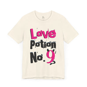 White t-shirt with 'Love Potion No 9 Witchy Woman' design on a white background