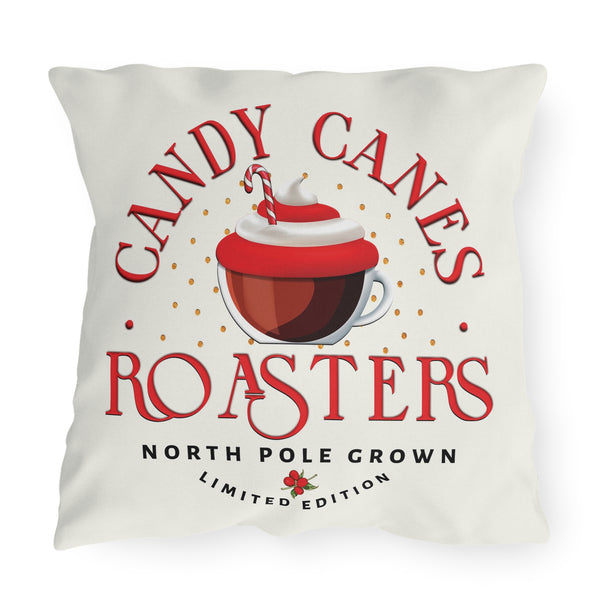 Candy Cane Coffee Indoor Outdoor Christmas Throw Pillow