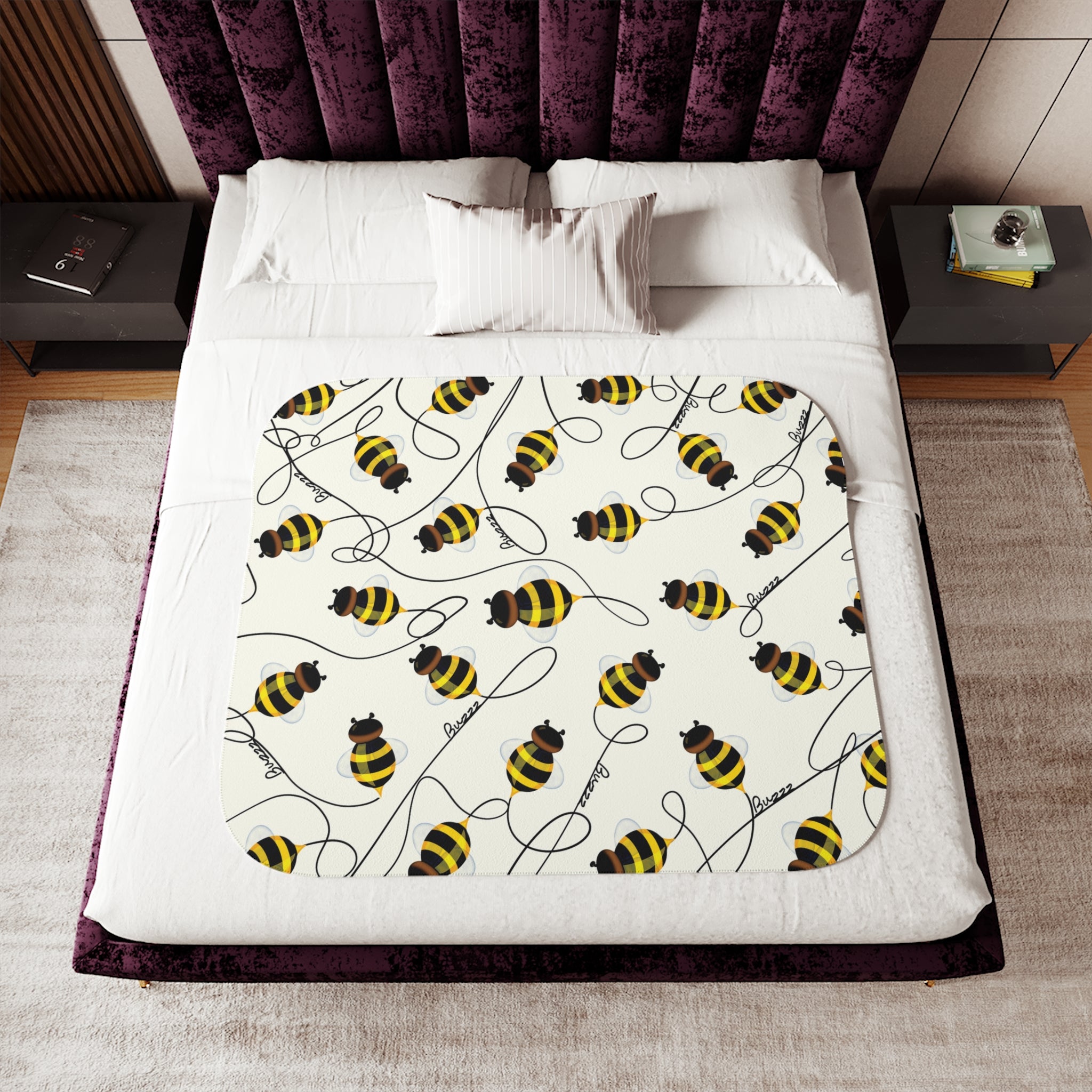 Buzzing Bees Newborn Toddler Soft Sherpa Baby Blanket
