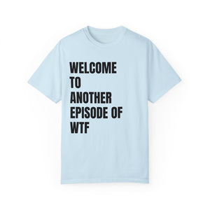 Light green t-shirt with 'WTF Funny Sarcastic' design on a white background