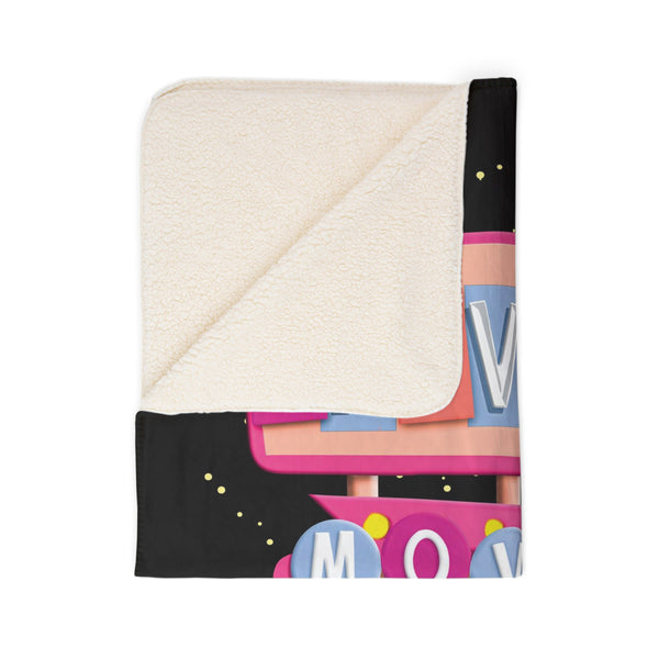 Retro Movie Night Plush Sherpa Throw Blanket