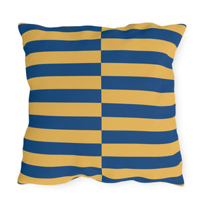 Blue and Yellow Striped Indoor Outdoor Throw Pillow