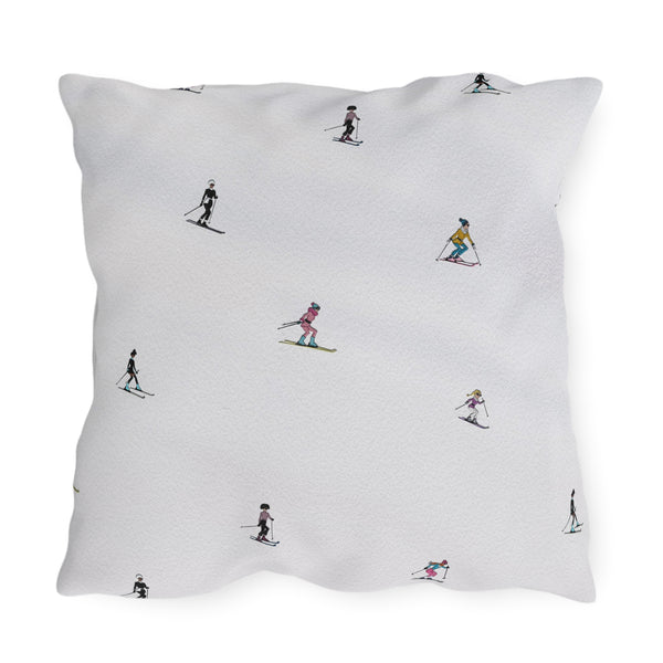 Chic Skiers Indoor Outdoor Patio Pillow