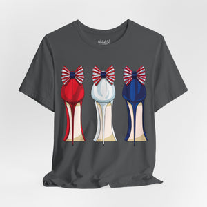 Military green t-shirt with 'Patriotic Fashion July 4th' design on a white background