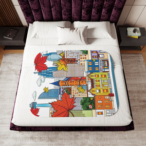 soft sherpa blanket with 'Whimsical Toronto Canada' design