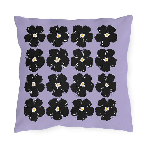Purple Black Floral Indoor Outdoor Spring Throw Pillow