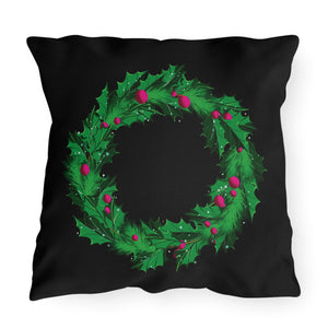 Holiday Wreath Pillow Outdoor Throw Pillow