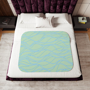 soft sherpa blanket with 'Blue & Green Whimsical Waves' design