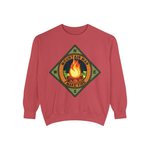 Light blue sweatshirt with 'Mountain Man Men's Funny Camping' design on a plain background