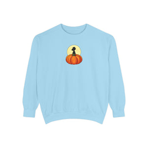Blue spruce sweatshirt with 'Great Pumpkin Halloween Fall' design on a plain background