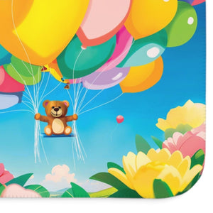 soft sherpa blanket with 'Teddy Bear Balloons' design