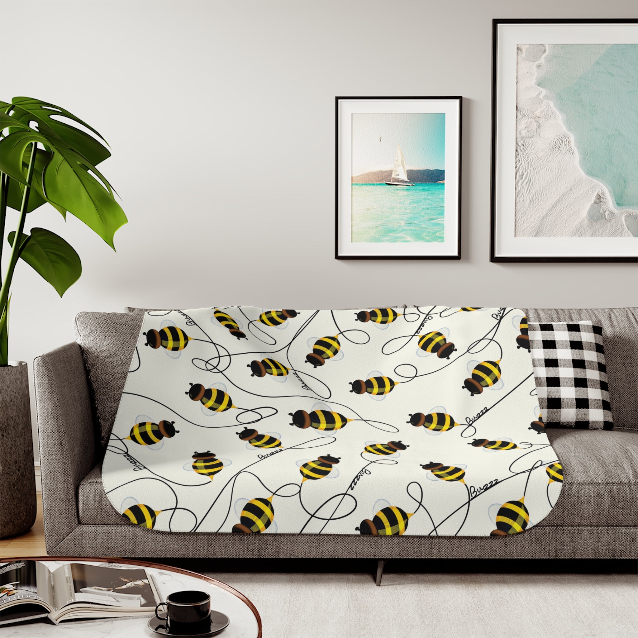Buzzing Bees Newborn Toddler Soft Sherpa Baby Blanket