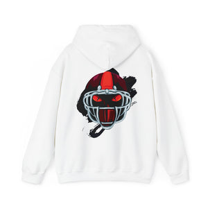 White hoodie with 'Va Tech Football Sandman' design on a plain background