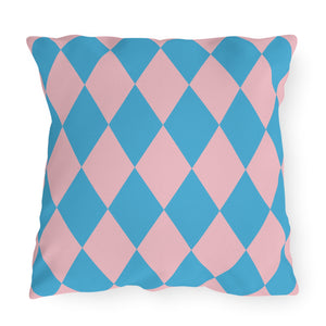 Reversible Blue Pink Harlequin Indoor Outdoor Pillow