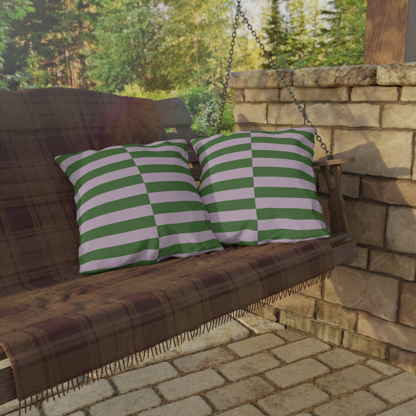 Lilac & Green Striped Indoor Outdoor Throw Pillow