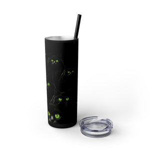 mug with 'Bewitching Black Cats Eyes Halloween Insulated Tumbler 20oz' graphic on a white background