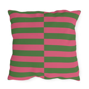 Pink and Green Striped Indoor Outdoor Throw Pillow