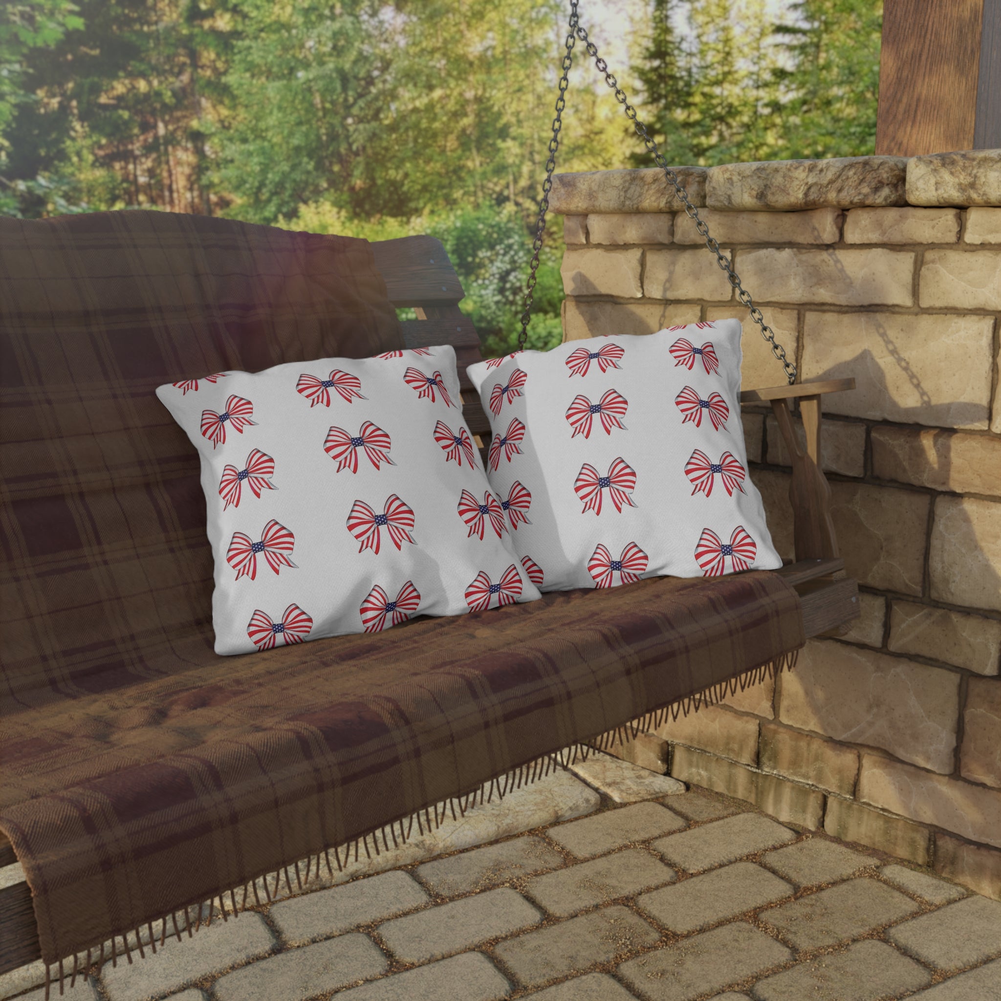 Red White & Blue Indoor Outdoor July 4th Throw Pillow