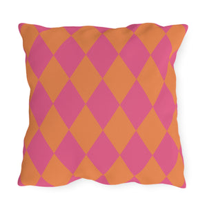 Reversible Pink Orange Harlequin Indoor Outdoor Pillow