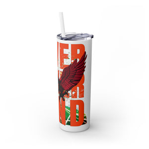 mug with 'Virginia Tech Hokies Football Tumbler 20oz' graphic on a white background