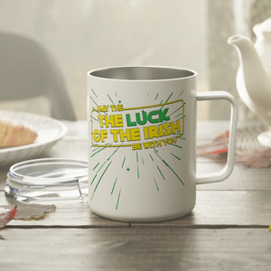 mug with 'Luck of the Irish Star Wars Parody Insulated Travel 10oz' graphic on a white background