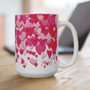 mug with 'Lots of Love Hearts' graphic on a white background