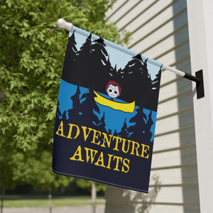 Garden flag with 'Adventure Awaits Funny Halloween' design