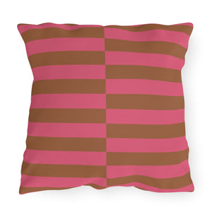 brown and pink striped decorative outdoor throw pillow