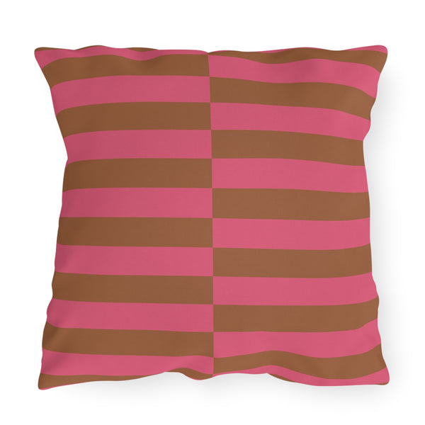 brown and pink striped decorative outdoor throw pillow