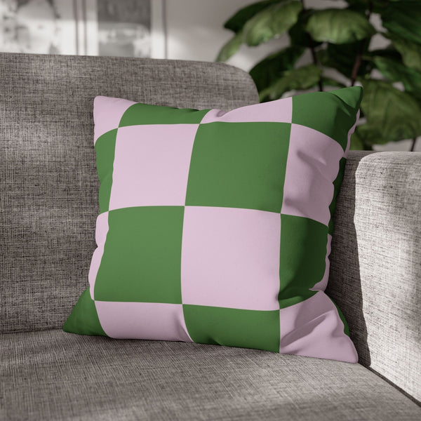 SW Paradox Lilac Green Checkered Faux Suede Pillow Cover