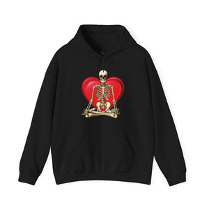 Purple hoodie with 'Namaste Skeleton Yoga Halloween' design on a plain background