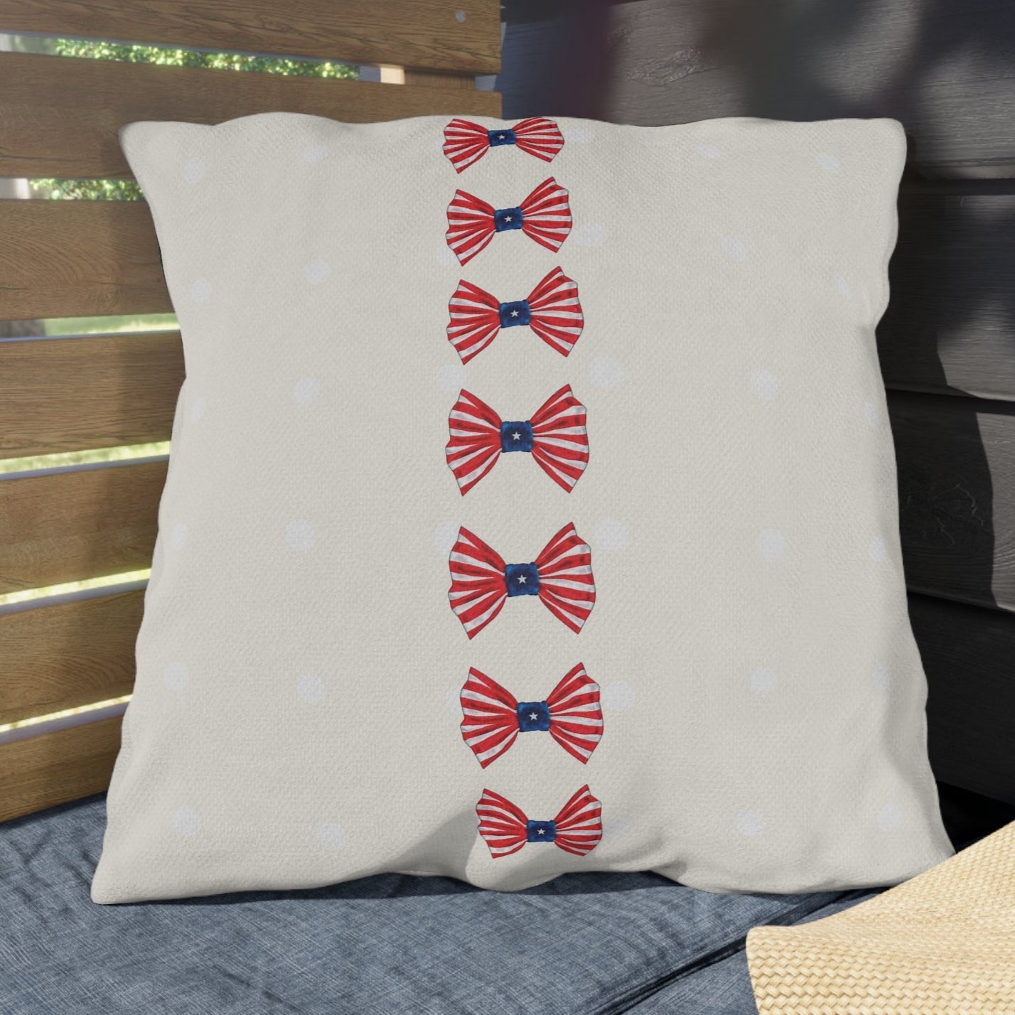 Patriotic Polka Dots and Bows Outdoor Indoor Throw Pillow