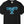 Black t-shirt with a blue moose graphic on a white background